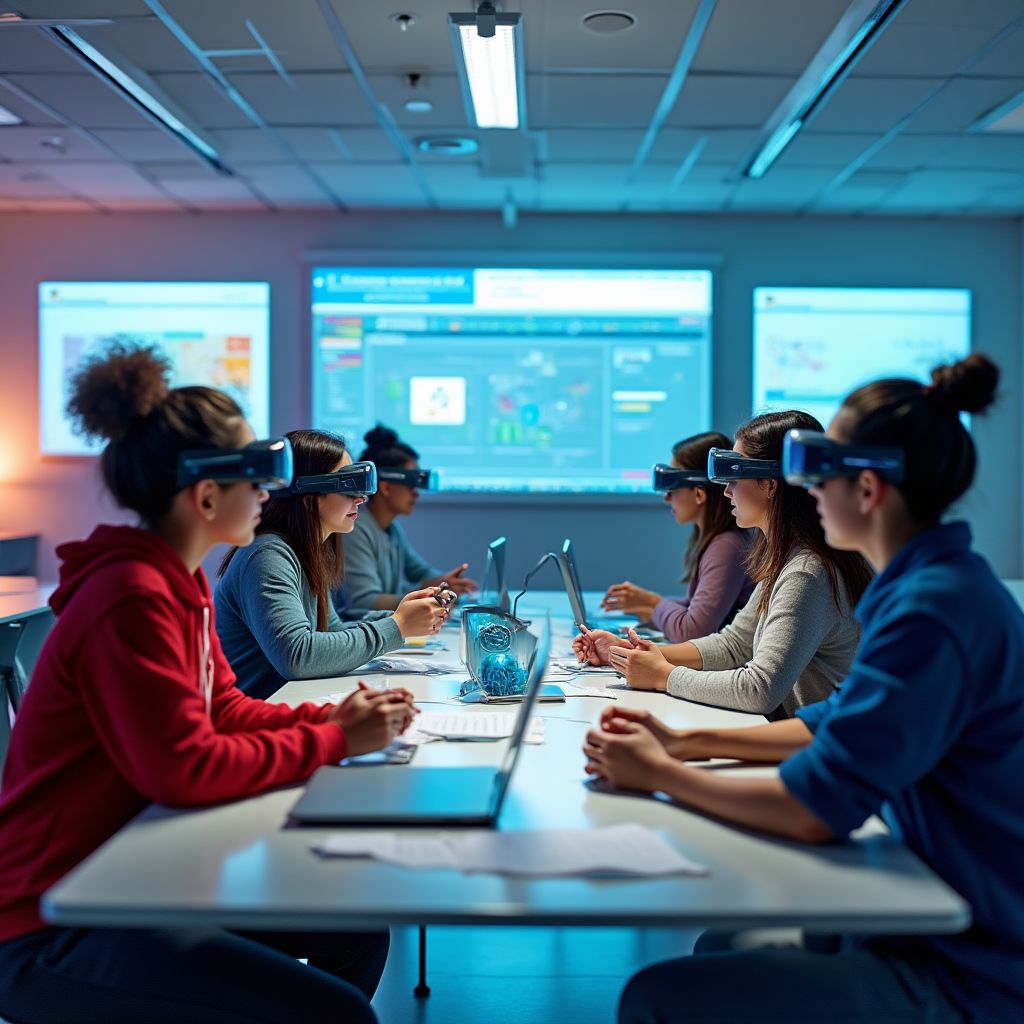 Futuristic education concept with digital learning elements